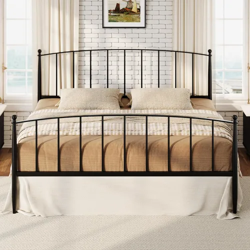 Miniatura 3 de SHA CERLIN Base de cama de metal tamaño King con cabecera y estribo de estilo victoriano, fácil montaje, no necesita somier, color negro