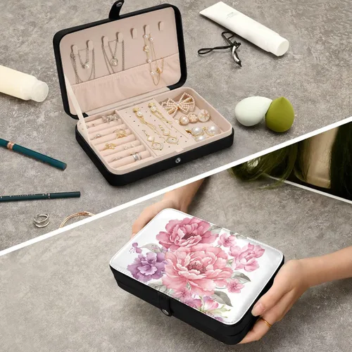 Miniatura 7 de Joyero organizador para mujeres y niñas, almacenamiento portátil de joyería para aretes, anillos, collares, pulseras, relojes, flores pequeñas
