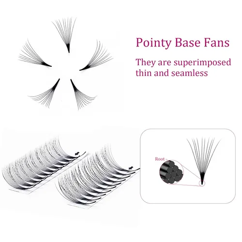 Miniatura 3 de FADLASH Extensiones de pestañas postizas en abanico con base puntiaguda 10D, extensiones de pestañas postizas de tallo medio, extensiones