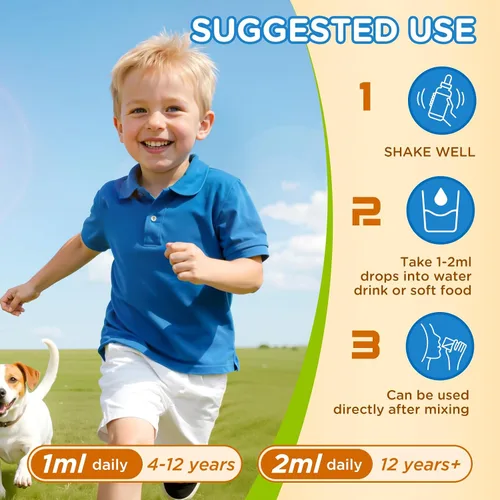 Miniatura 5 de Gotas de vitamina D3 K2 para niños, suplemento líquido con calcio, Omega 3, zinc, vitamina D3 K2 para absorción de calcio huesos saludables