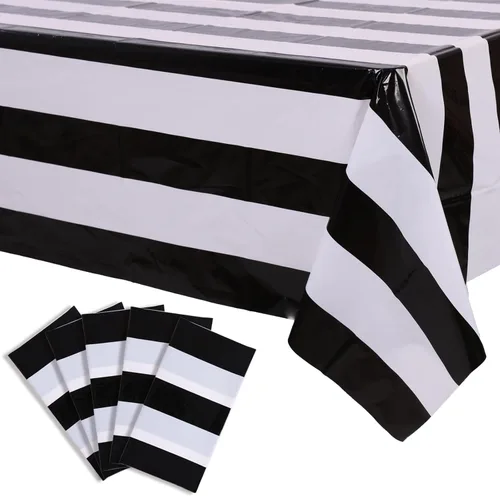 Miniatura 26 de Kesfey - Paquete de 3 manteles de plástico desechables, 54 x 108 pulgadas, diseño horizontal a rayas azul y blanco, náutico, impermeable, Rayas