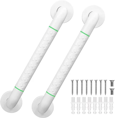 Paquete de 2 barras de agarre para ducha de 16 pulgadas, barras de agarre para baño con agarre antideslizante y círculos luminosos de seguridad,
