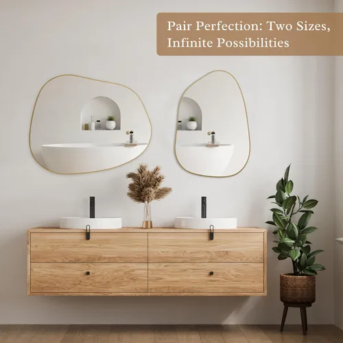 Miniatura 5 de PERFNIQUE Espejo de pared irregular asimétrico, espejo dorado de 27 x 19 pulgadas, espejo dorado para baño, dormitorio, sala de estar, entrada