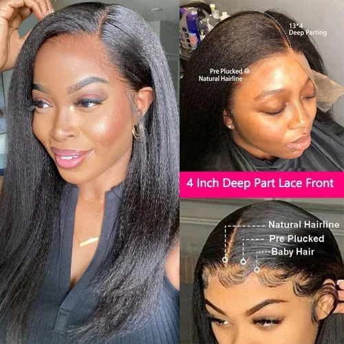 Miniatura 3 de GOLFMAX Yaki Straight Human Hair Wig For Black Women Natural Kinky Straight 13x4 Lace Front Wigs Human Hair 18 Inch kinkycurly human hair wig