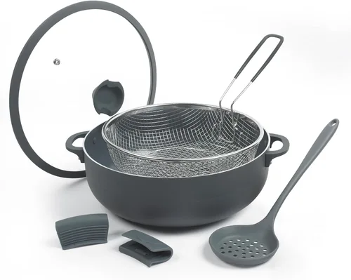 Nativo Caldero de cerámica antiadherente no tóxico (horno holandés) con tapa de vidrio, soporte para cucharas, protectores de mango de silicona y