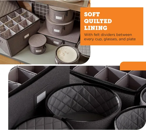 Miniatura 5 de storageLAB Contenedores de almacenamiento de China, carcasa rígida con divisores de fieltro para placas de carga y platos, ideal para organización