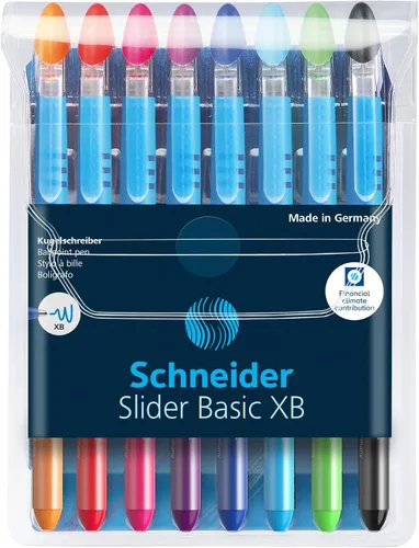 Miniatura 7 de Schneider Slider Basic XB (Extra Broad) - Bolígrafo de punta redonda, 1.4 mm, barril transparente, colores de tinta surtidos, paquete de 8
