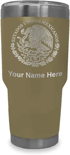 Miniatura 10 de LaserGram Vaso aislado al vacío de 20 onzas, bandera de México, grabado personalizado incluido (gris)