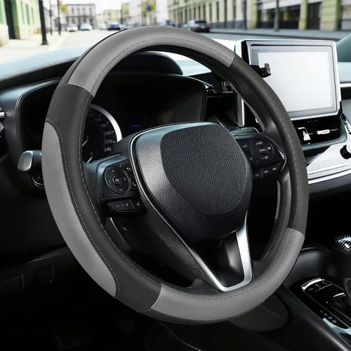 Miniatura 10 de SEG Direct Funda para volante de automóvil, tamaño mediano estándar de 14 1/2-15 pulgadas, embalaje no plegable, resistente, antideslizante, cuero