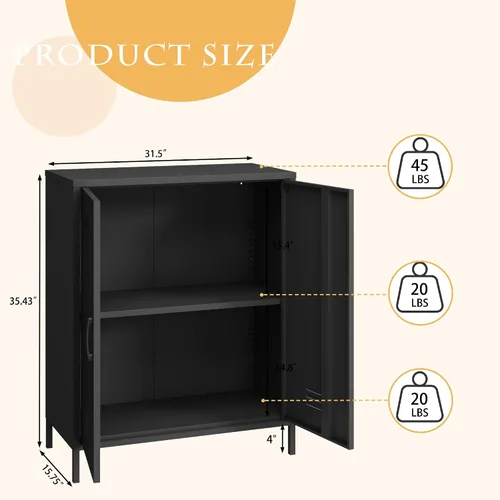 Miniatura 3 de Steehoom Armario de almacenamiento de metal con 2 puertas, armario de acero, aparador de buffet, mesa consola para oficina en casa