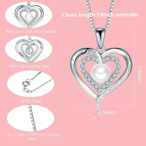 Miniatura 4 de Nonnyl Collares con colgante de perlas reales blancas cultivadas de agua dulce para mujer, regalos de Navidad para esposa, mamá, novia, aniversario