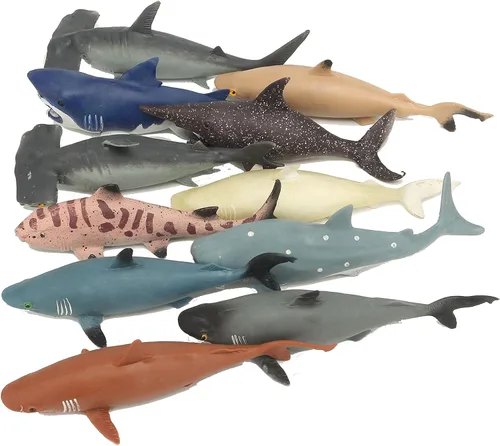 Miniatura 6 de Paquete de 10 juguetes de tiburón, 8 pulgadas, suaves y elásticos, juego de tiburón realista, juguetes flotantes para tina y recuerdos de fiesta