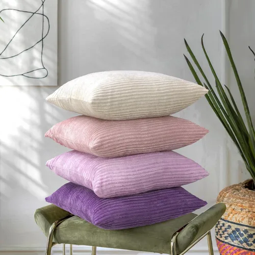 Miniatura 19 de Lewondr - Fundas de almohada de pana, juego de 4 fundas cuadradas de 22x22 pulgadas, con diseños a rayas modernas, para sofá, sala de estar, Marrón