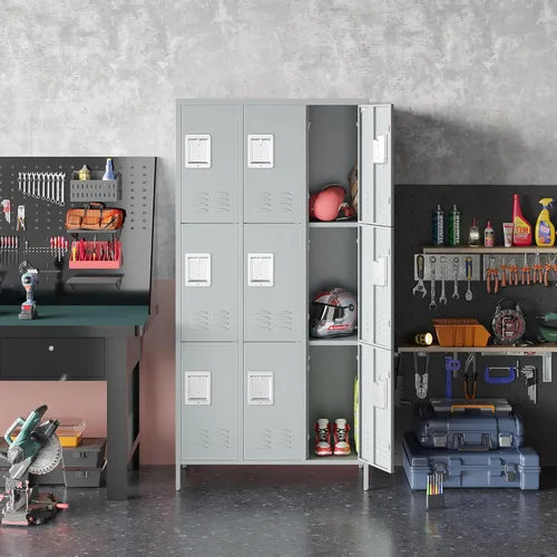 Miniatura 2 de MIIIKO Taquillas metálicas de 3 niveles de 3 anchos, 72 x 36 x 16 pulgadas con 9 compartimentos, armario grande para empleados con estantes, puertas