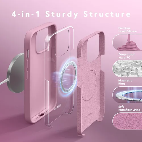 Miniatura 7 de GONEZ Funda de silicona para iPhone 14 Pro Max, compatible con MagSafe, con protector de pantalla + protector de lente de cámara, silicona líquida a