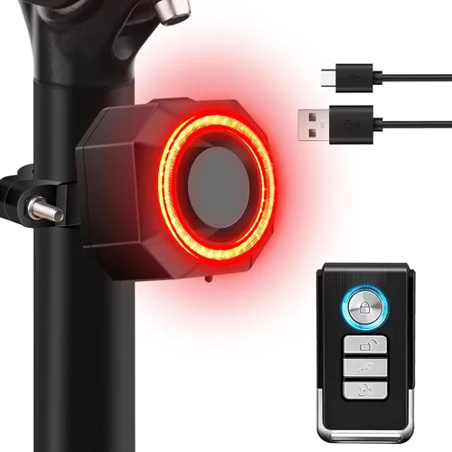 Miniatura 9 de NineLeaf Bicycle Tail Light Rechargeable,Bike Tail Light with Alarm and Remote,Bike Alarms for Ebikes,IP65,113dB Alarms, Level 7 Sensitivity, Auto