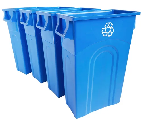 Miniatura 12 de United Solutions Highboy - Papelera de plástico para reciclaje de 23 galones con tapa, asas de paso y borde del recogedor, color azul Reciclar Azul