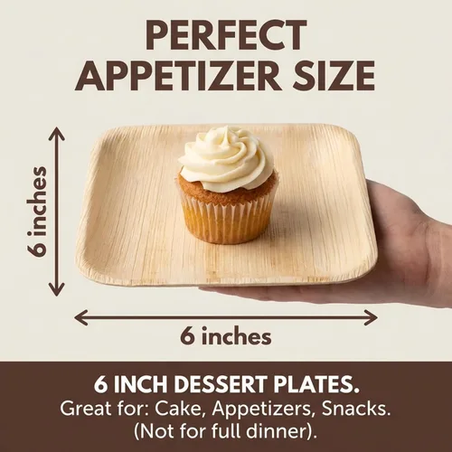 Miniatura 7 de Small 6 Inch Square Bamboo Plates Disposable - 100 Pack - Biodegradable Palm Leaf Dessert Plates for Appetizers and Cocktail Party - Compostable and