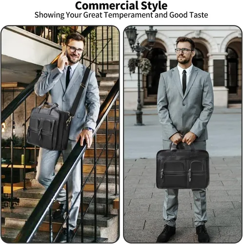 Miniatura 6 de Jack&Chris Maletín de cuero para hombres,Bolso de mensajero retro de viaje de negocios,Bolsa de trabajo grande para portátil de 15.6