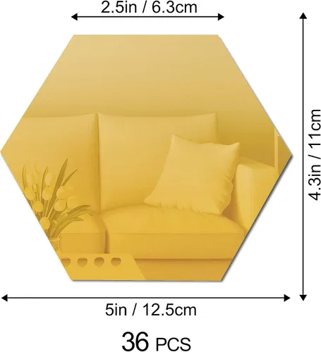 Miniatura 2 de RW-103 - 36 calcomanías acrílicas para espejo hexagonal, bricolaje, removibles, geométricos 3D, decoración de pared para dormitorio, sala de estar