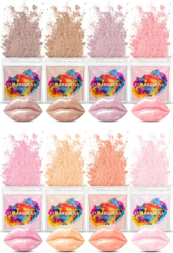 MARBLERS Juego de colorantes en polvo de mica seguros para labios [Nudie 8 colores] | Cosmético | Pigmento de resina epoxi | Tinte | No tóxico,