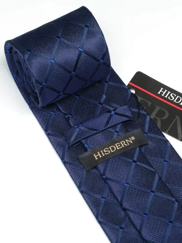 Miniatura 5 de HISDERN Conjunto de corbata a cuadros a cuadros pañuelo tejido clásico formal para hombre corbata y bolsillo cuadrado