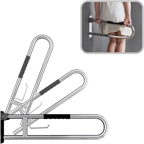 Miniatura 8 de Barra de agarre para inodoro de 23.5 pulgadas, barra de agarre plegable con soporte para papel, barras de agarre antideslizantes moleteadas