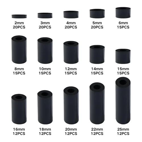 Miniatura 3 de 235 piezas de espaciador redondo negro OD 0.276 in ID 0.126 in para tornillos M3 15 tamaños ABS no roscado columna separador soporte espaciador