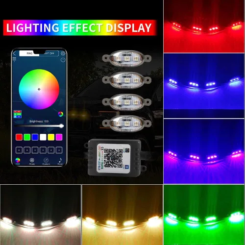Miniatura 6 de Luces LED universales 4 en 1 con control de aplicación, kit de luz de atmósfera RGB DIY repuesto para Tacoma TRD 2016-2019 parrilla delantera/DRL