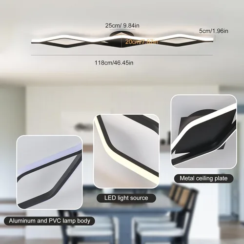 Miniatura 3 de Qcyuui Luces LED de Techo Regulables 46.4'' Accesorios de Iluminación para Cocina de Techo Negro Empotrado con Control Remoto Luz de Techo Lineal