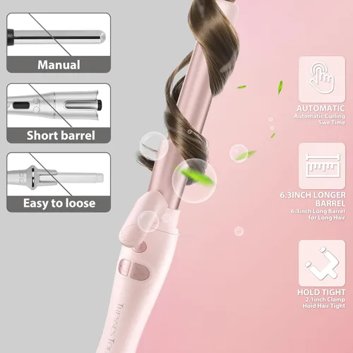 Miniatura 3 de Rizador giratorio de barril extralargo con abrazadera corta, rizador automático de 1 pulgada que crea rizos sueltos, para cabello medio y largo