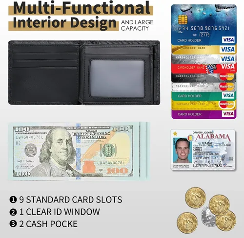 Miniatura 6 de Airtag mens Wallet Rayas negras Cartera de cuero para hombre