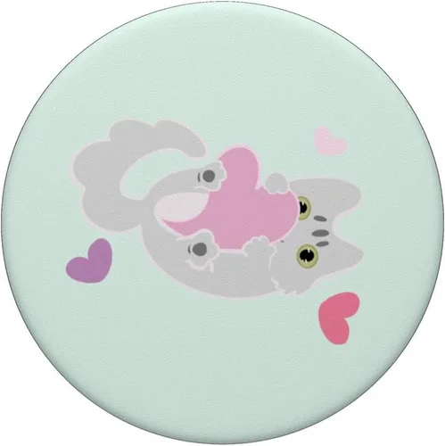 Miniatura 3 de Lindo gato Kawaii de San Valentín abrazo de corazón pastel PopSockets intercambiables PopGrip
