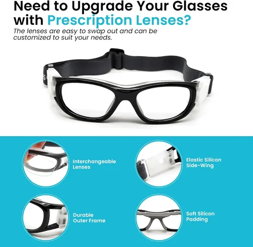 Miniatura 6 de BLUE CUT Gafas de baloncesto de seguridad para niños para deportes al aire libre, fútbol, fútbol, antiniebla, reemplazables a lentes recetadas