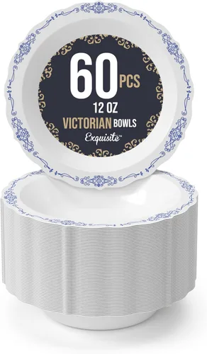 Miniatura 15 de SIZENAME - Platos de plástico desechables, diseño victoriano de calidad premium, color crema, para fiestas y bodas, 60