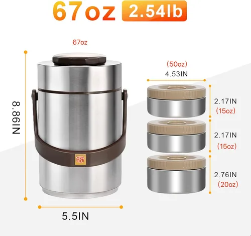Miniatura 3 de Pawovdeq 67 oz Frasco Térmico para Comida Caliente de Acero Inoxidable con Aislamiento al Vacío y Boca Ancha para Adultos, Contenedores de Comida 67