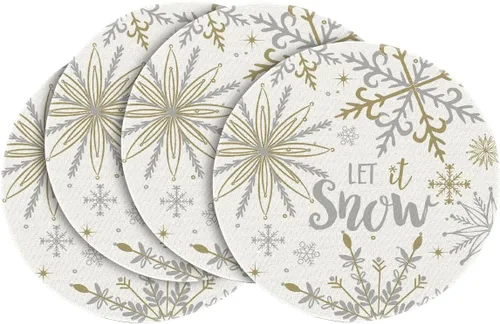 Miniatura 11 de Artoid Mode Juego de 4 manteles individuales de mesa con diseño de copo de nieve beige Let It Snow de invierno, 12 x 18 pulgadas, manteles de mesa
