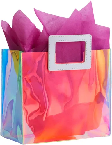Miniatura 18 de Bolsa de Regalo Holográfica Grande con Papel de Seda Reutilizable Bolsa de Regalo de Cumpleaños para Mujeres Niñas Iridiscente Despedida de Soltera