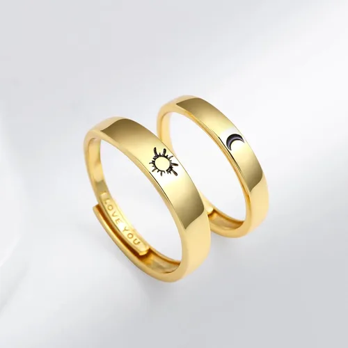 Miniatura 5 de Beydodo Anillos de plata 925 personalizados ajustables con sol y luna a juego grabados I LOVE YOU Anillos para parejas Anillos de boda