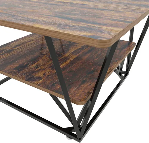 Miniatura 7 de Elephance - Mesa de café cuadrada con almacenamiento de 2 niveles, mesa de té moderna de 31.5 pulgadas para sala de estar, tapa de madera