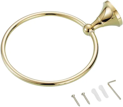 KLKCMS Toallero de baño montado en la pared Toallero de latón dorado para hotel 3 tipos seleccionados, dorado, anillo