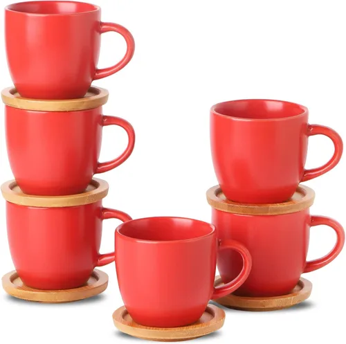 Miniatura 13 de HASENSE Juego de 6 tazas y platillos de espresso de 3 onzas, tazas Demitasse con asa para bebidas de café, café con leche, capuchino, café moca