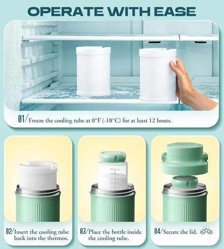 Miniatura 7 de Botella enfriadora de leche materna de 22 onzas – Enfriador de leche materna 24 horas 360° con 2 botellas de almacenamiento para viajes y uso al