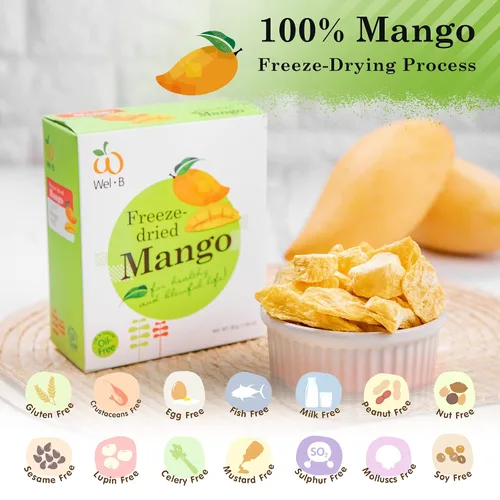 Miniatura 6 de Wel-B Bocadillo de frutas liofilizadas, mango fresco liofilizado a una textura crujiente mientras conserva el sabor natural y la nutrición, grandes