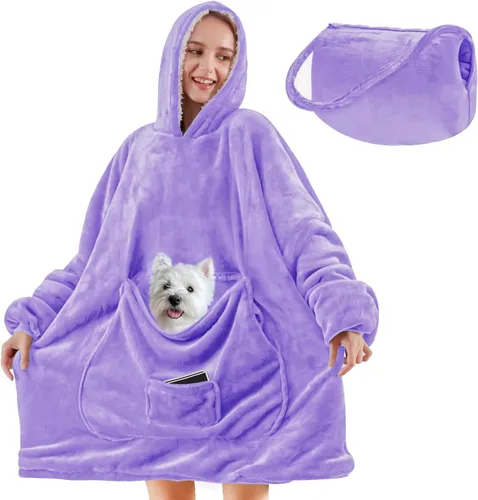 Miniatura 26 de yescool - Cobija con capucha, sudadera de franela de forro polar sherpa para adultos, mujeres y hombres, talla única