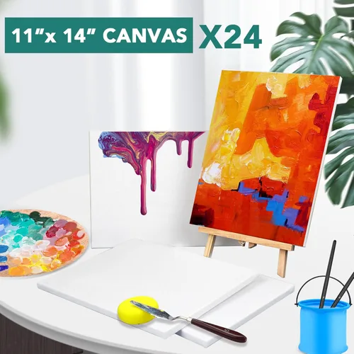 Miniatura 3 de ESRICH Lienzos 11x14 para pintar, paquete de 24 lienzos blancos en blanco para pintar – lienzos de algodón para pintura al óleo, acrílico y acuarela.