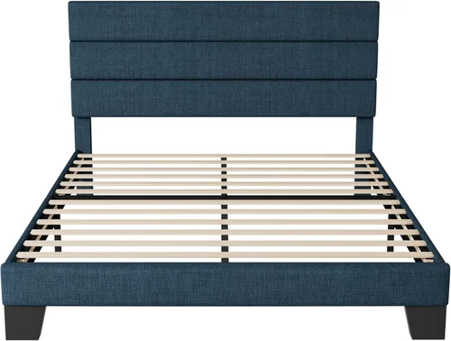 Miniatura 8 de Allewie - Base de cama de plataforma matrimonial con cabecera tapizada de tela y soporte de listones de madera, base de colchón totalmente tapizada