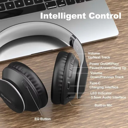 Miniatura 5 de Auriculares Bluetooth Inalámbricos Sobre La Oreja 65H Tiempo De Reproducción Auriculares HiFi Estéreo Con Micrófono Y 6 Modos De EQ Auriculares Gris