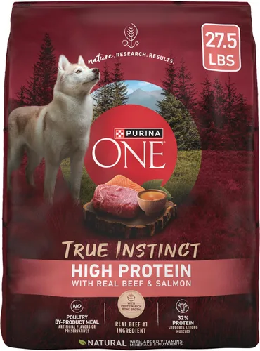 Miniatura 20 de Purina ONE Alimento seco natural para perros con alto contenido de proteínas, True Instinct con carne de res real y salmón con caldo de huesos