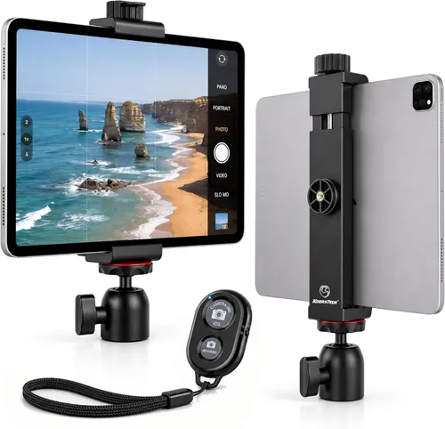 KobraTech TabMount 360 - Soporte para trípode para iPad | Incluye cabeza de bola giratoria y soporte Bluetooth remoto para iPad para trípode (solo